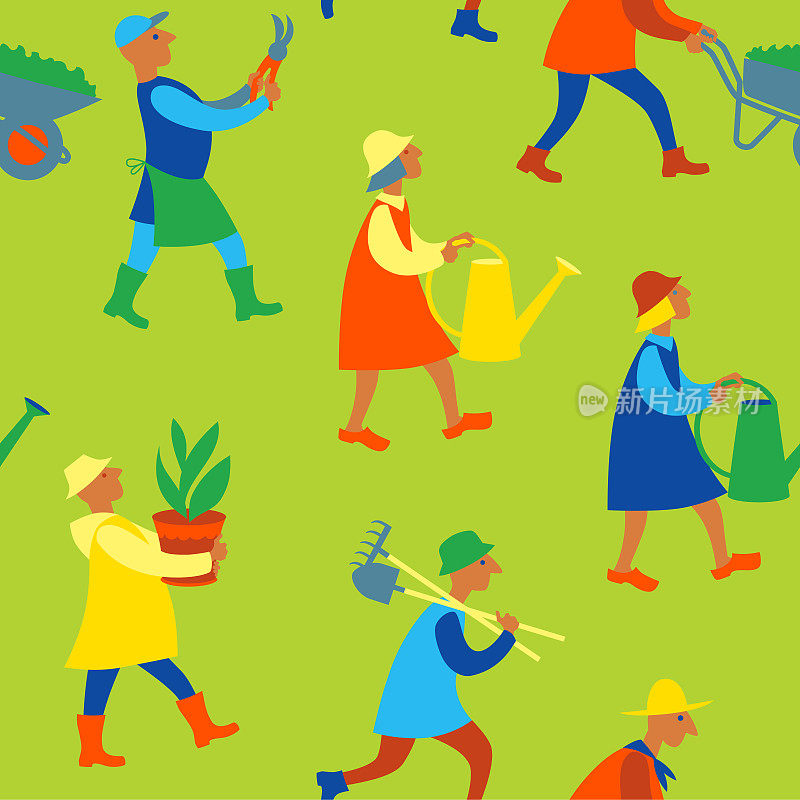 Seamless pattern with gardeners